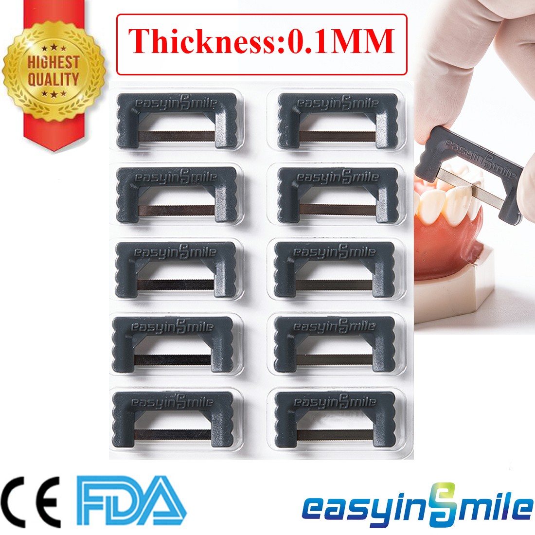 10PcsDental Interproximal Reduction Enamel Orthodontic Strips IPR Saw 0.1MM USA