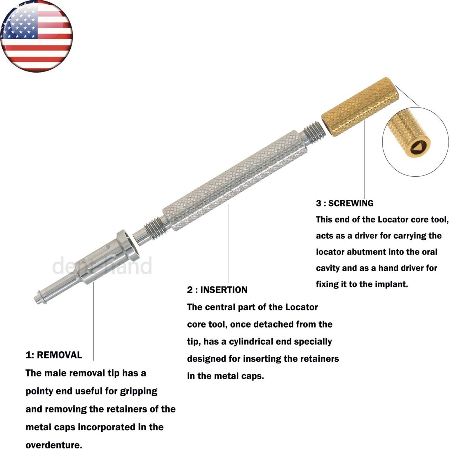 US Universal Implant Retention Caps 2.4lbs Insertion Extraction Remove Core Tool