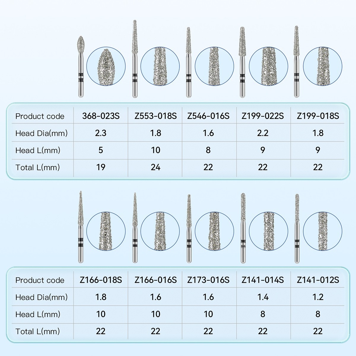 10Pc AZDENT Dental Diamond Zirconia Cutting Burs Kit Friction Grip Burs FG 1.6mm