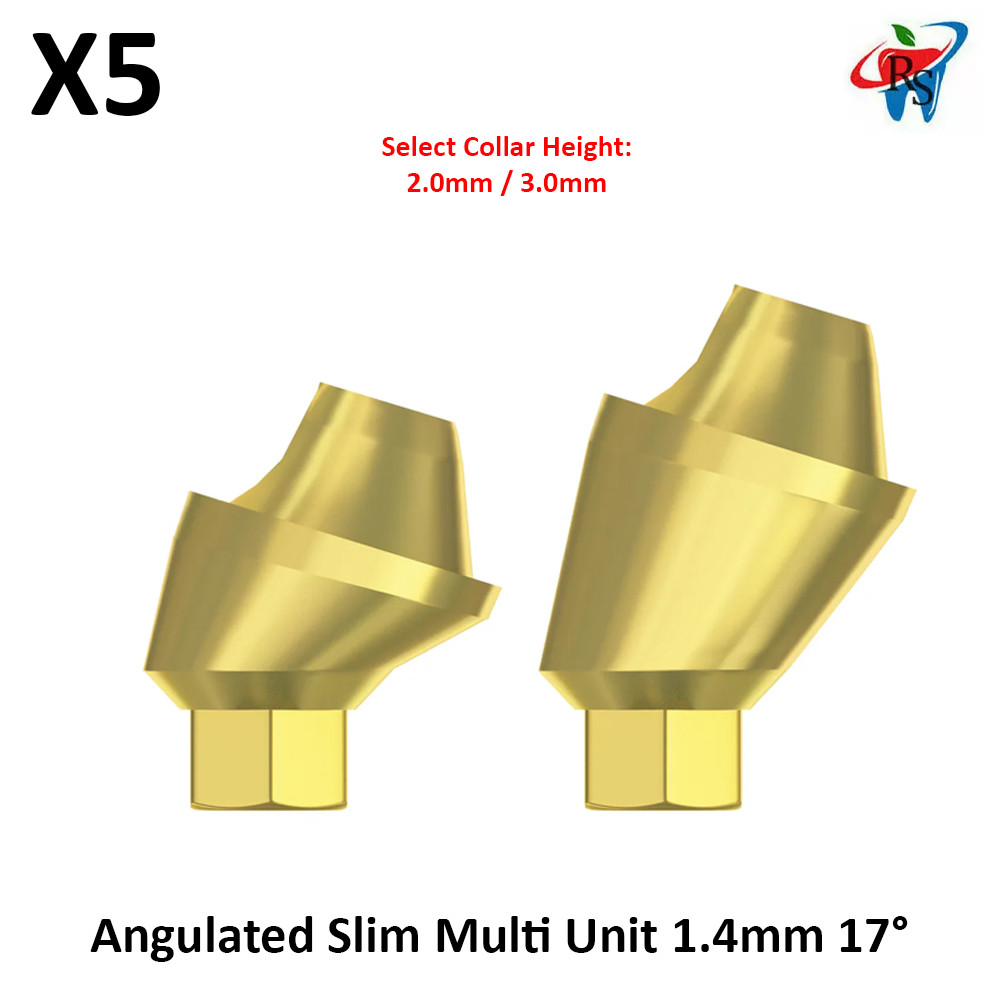 5x Dental Angulated Titanium Slim Multi Unit 1.4mm 17° Int Hex 2.0 Connection