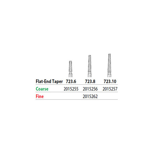 Abrasive Technology #723.8 FG Two Striper Flat End Taper Fine Diamond Burs 5/Pk