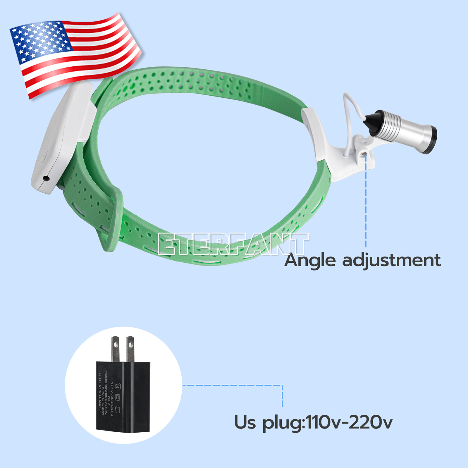 ETERFANT Dental Lightweight Silicone Headlamp Surgery Medical 5W LED Green