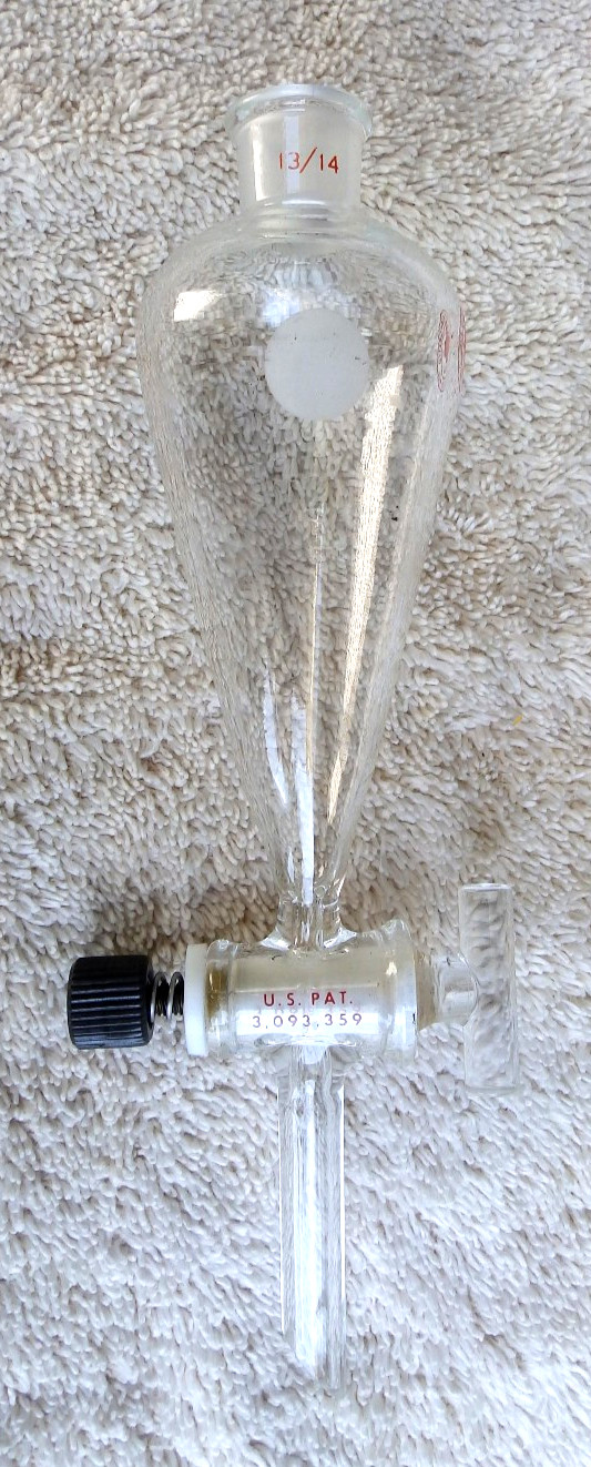 Two Lab Glass Separatory Funnels Telfon Glass Stopcock Ace Glass Inc.