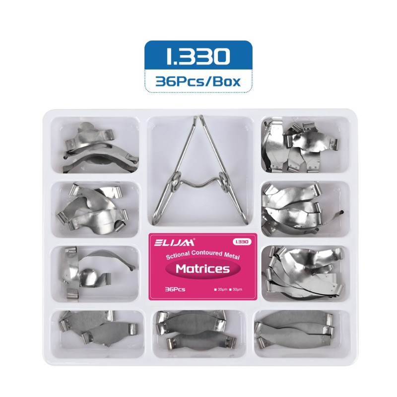 36pcs Dental Sectional Contoured Matrices No.1.330, 35μm Hard, with Spring Clip