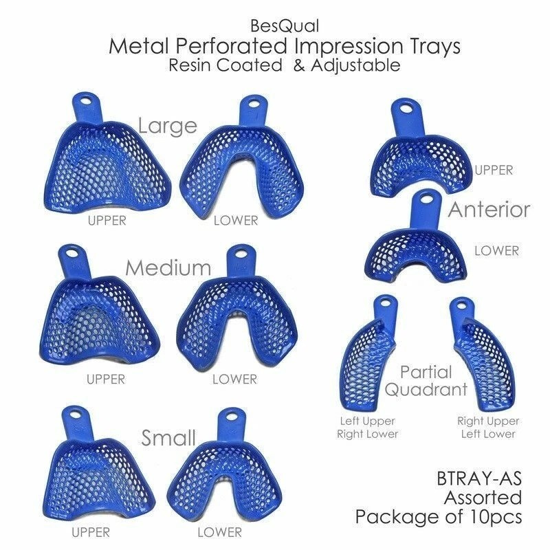 Metal Perforated Impression Trays Resin Coated & Adjustable 12pcs