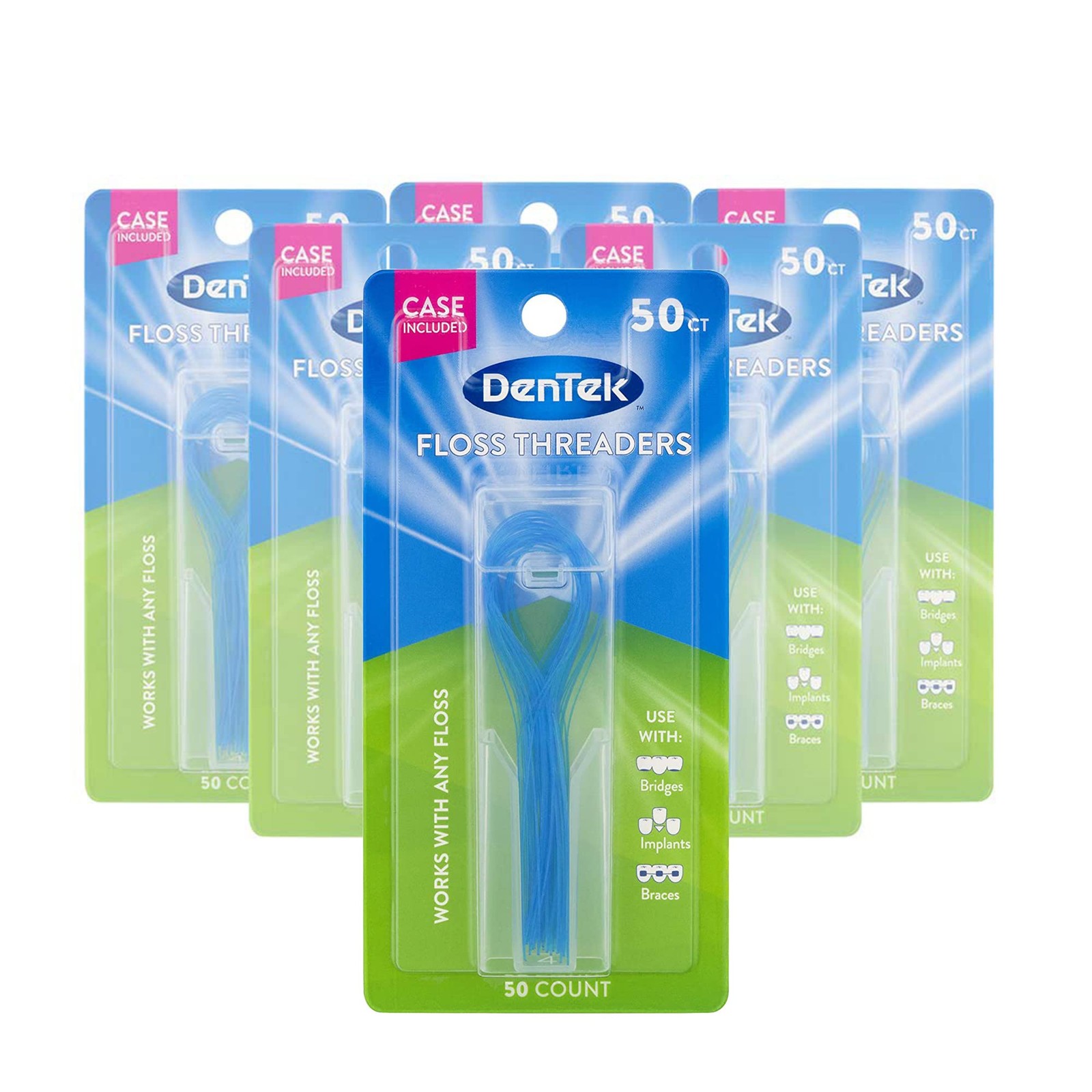 DenTek Floss Threaders | For Braces, Bridges, and 5 Count (Pack of 60), Blue