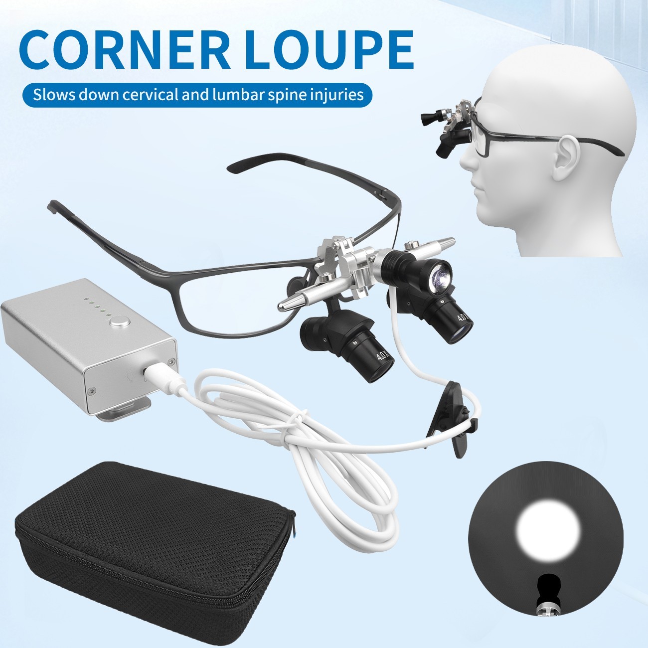 4X Dental Ergo Loupes Binocular Magnifying Glasses 5W Adjustable Spotlight US