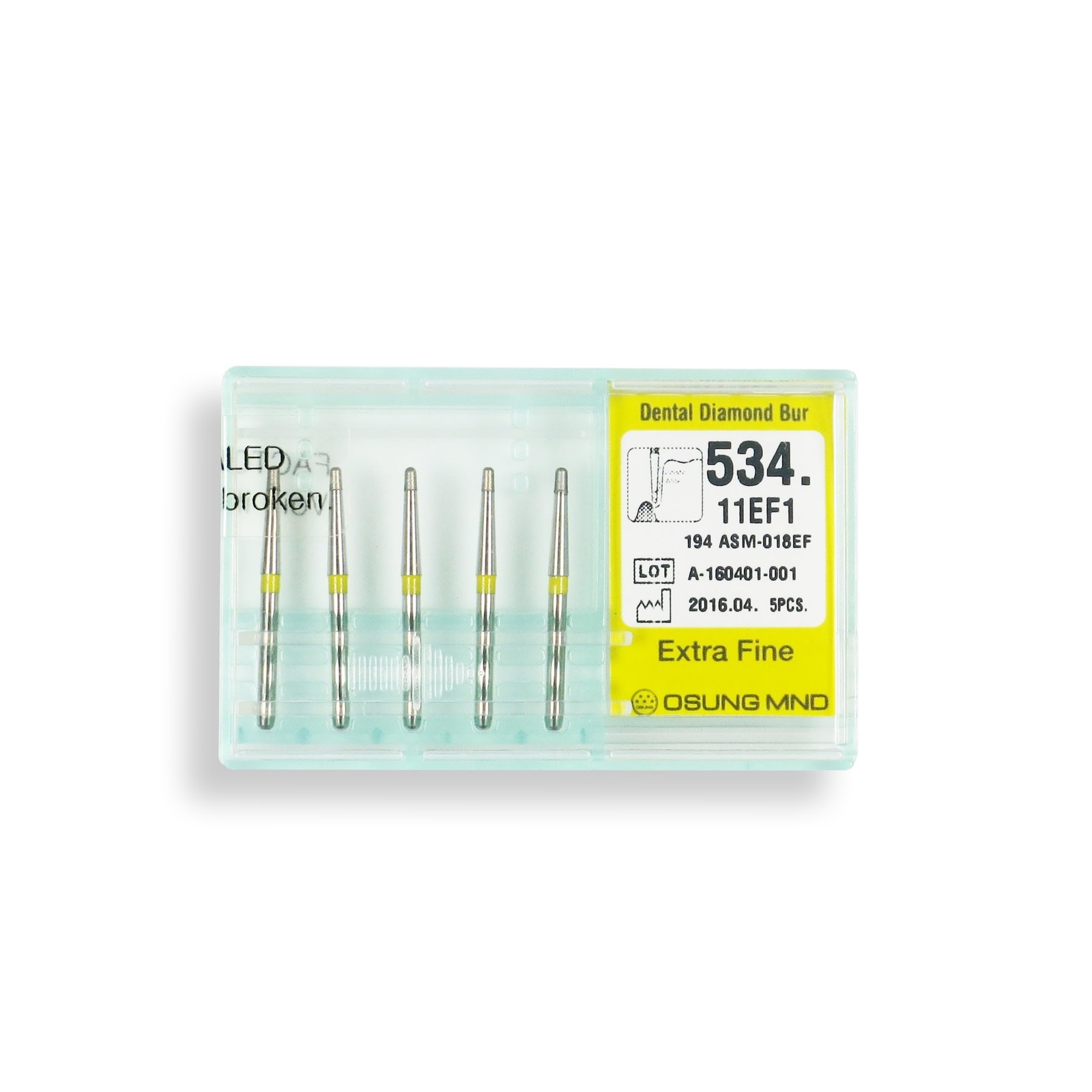 Torpedo, Long Neck 1.1 mm Dia. Extra Fine Grit Diamond Dental Bur 25 Pcs