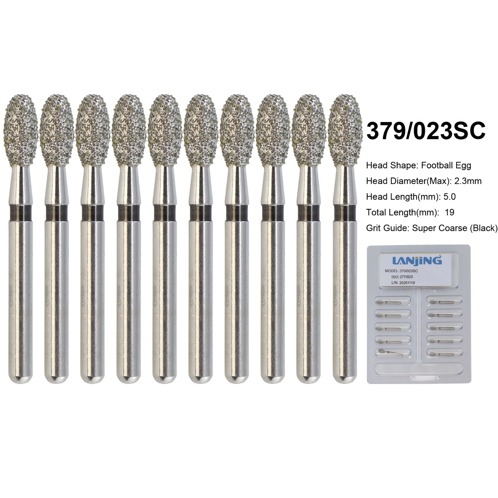 Dental Diamond Bur Football FG 368/023C 379/023 Egg Shape Coarse Fine High Speed