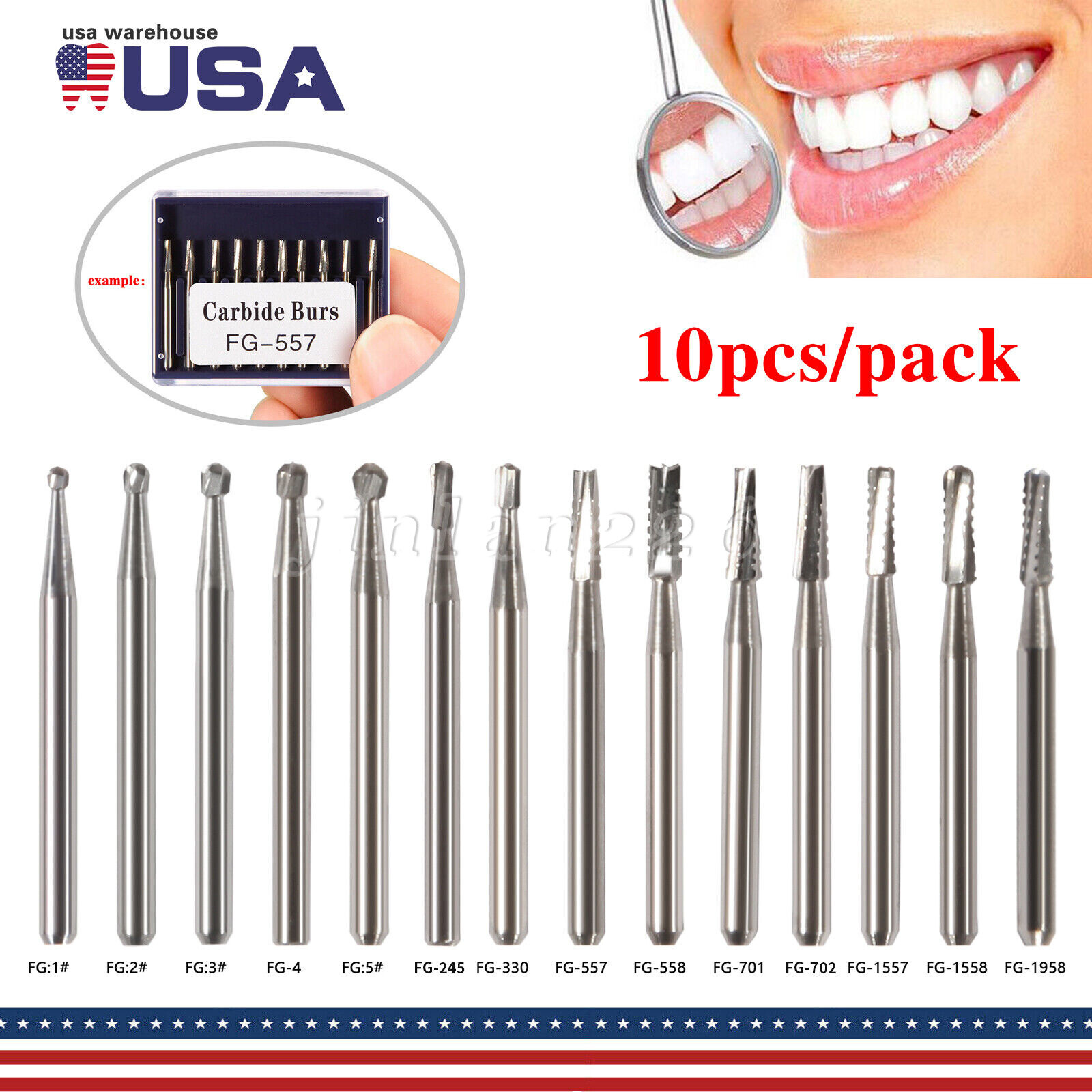 10-100 Uso Dental Acero de Tungsteno FG Fresas Carburo para Alta Velocidad Pieza