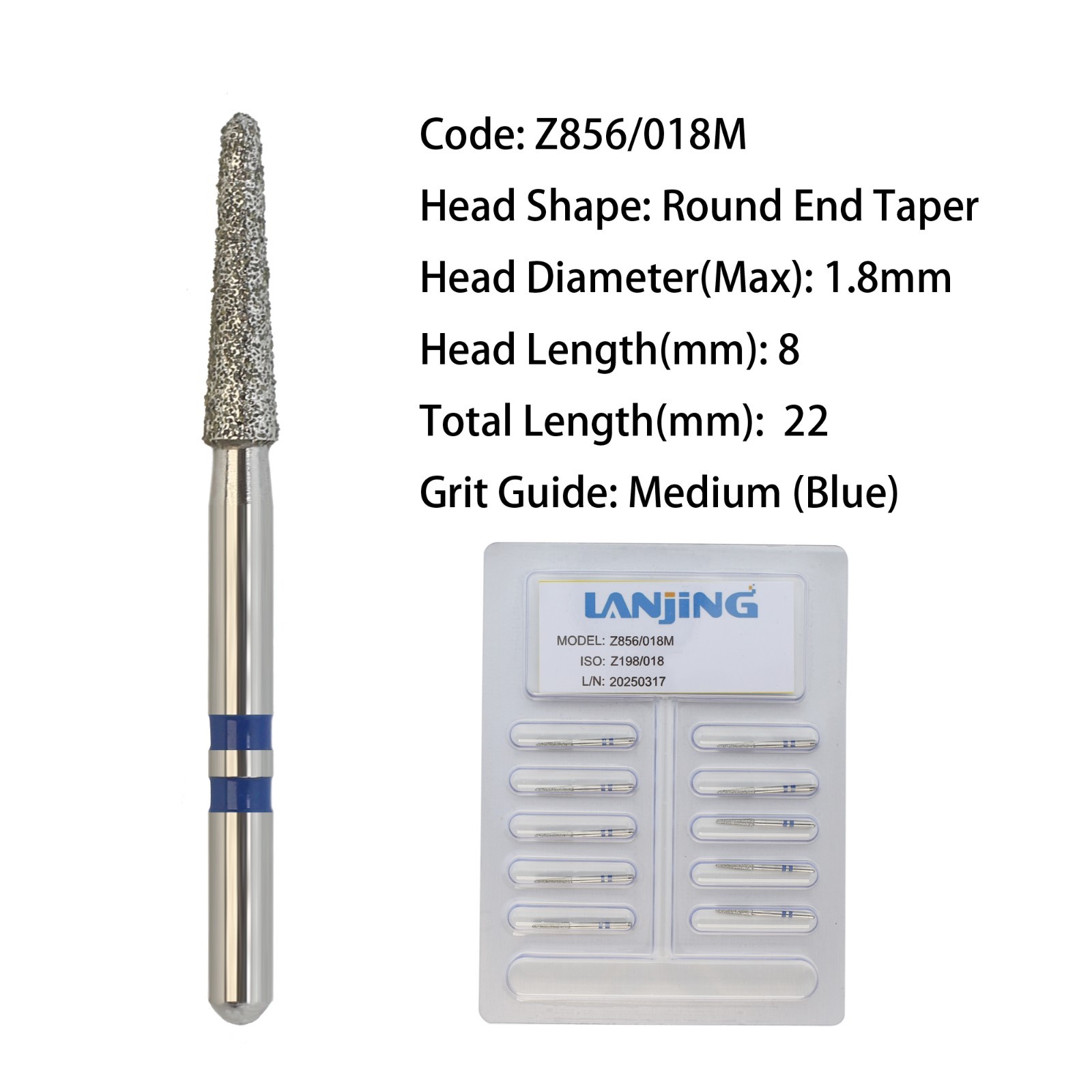 Zirconia Cutting Dental Diamond Burs FG Round End Taper Cylinder for High Speed
