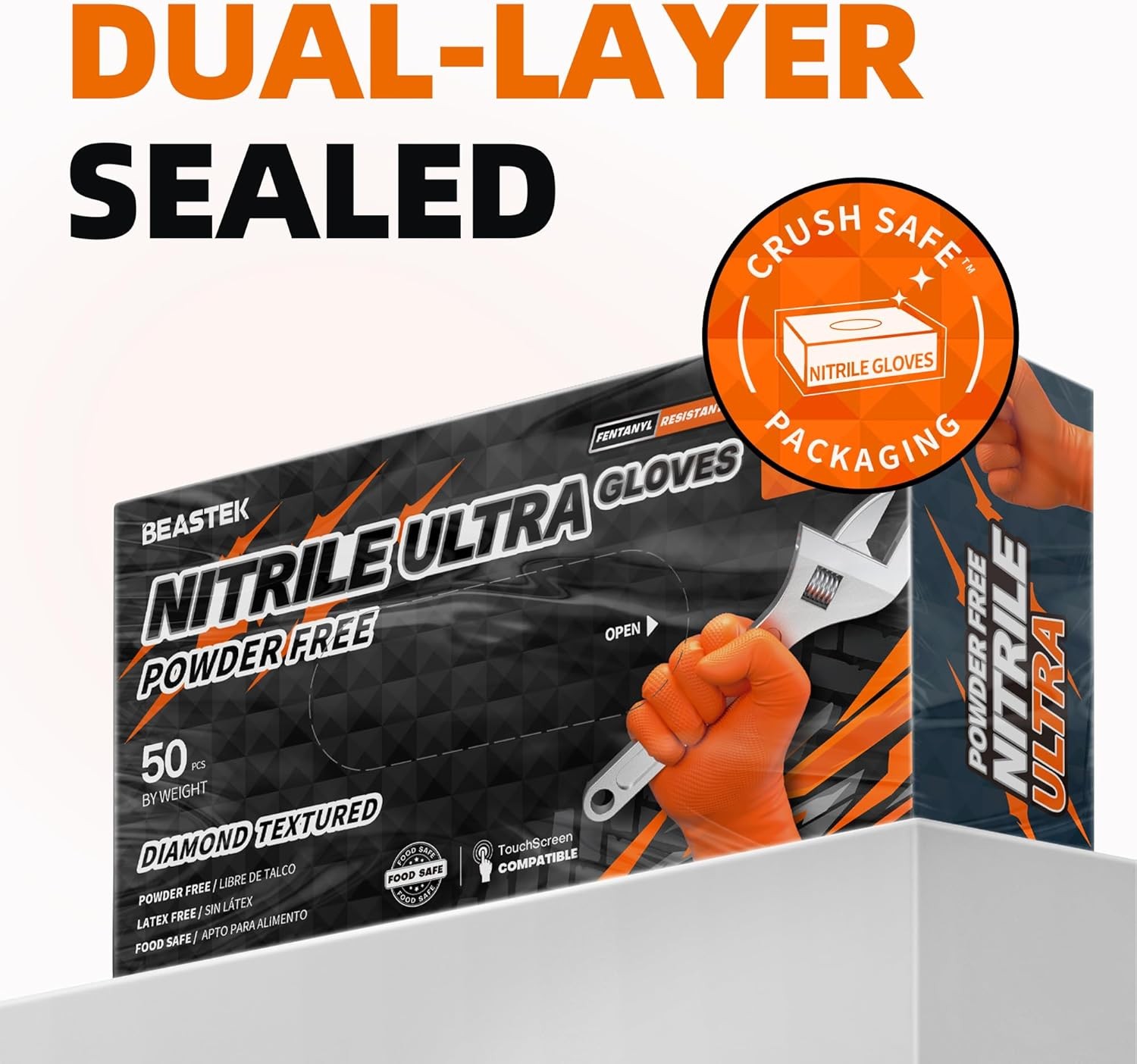 Beastek Nitrile Disposable Gloves, 8Mil Latex & Powder Free Chemical Resistant H
