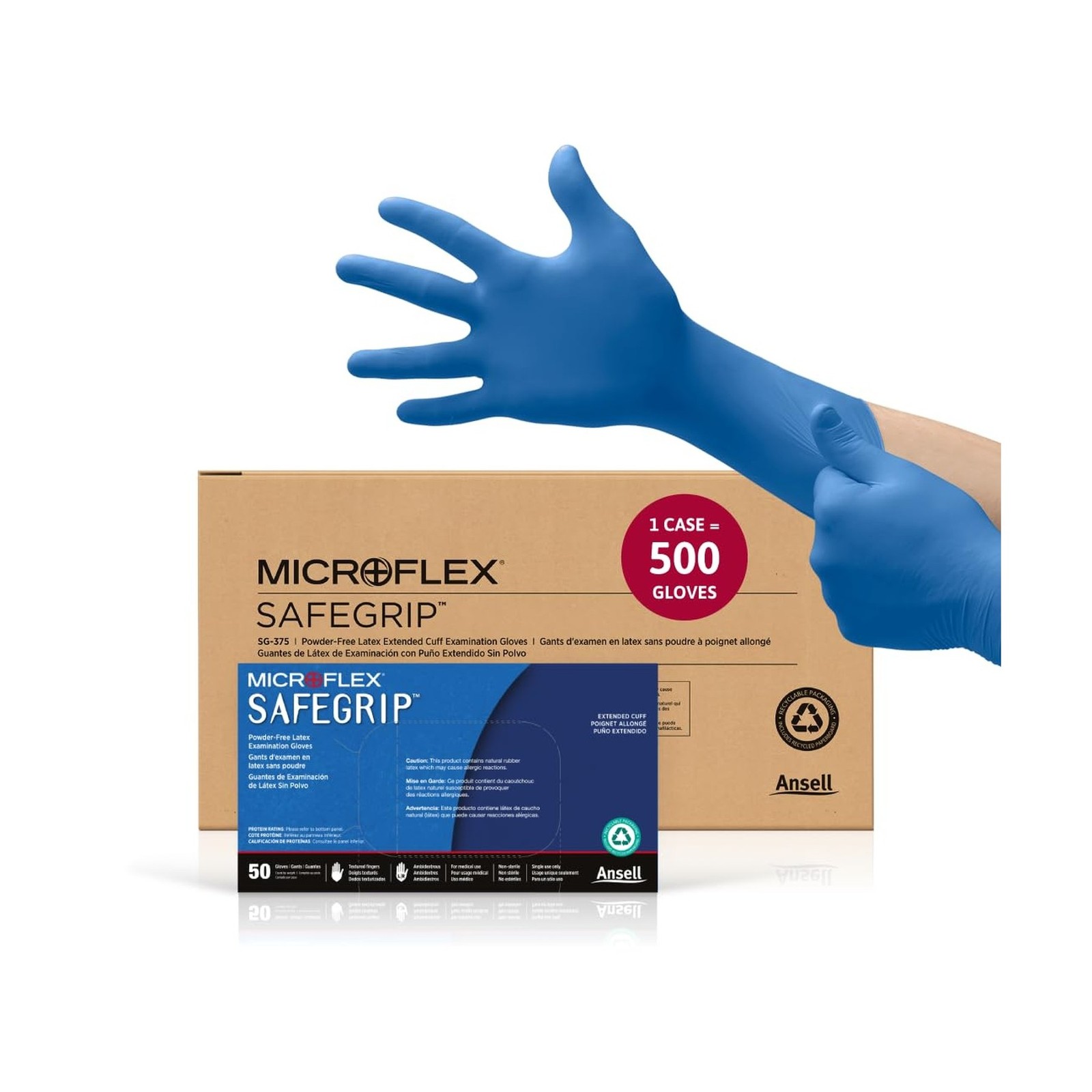 Microflex Safegrip SG-375 Latex Gloves – Disposable, Extended Cuff, Blue Size…