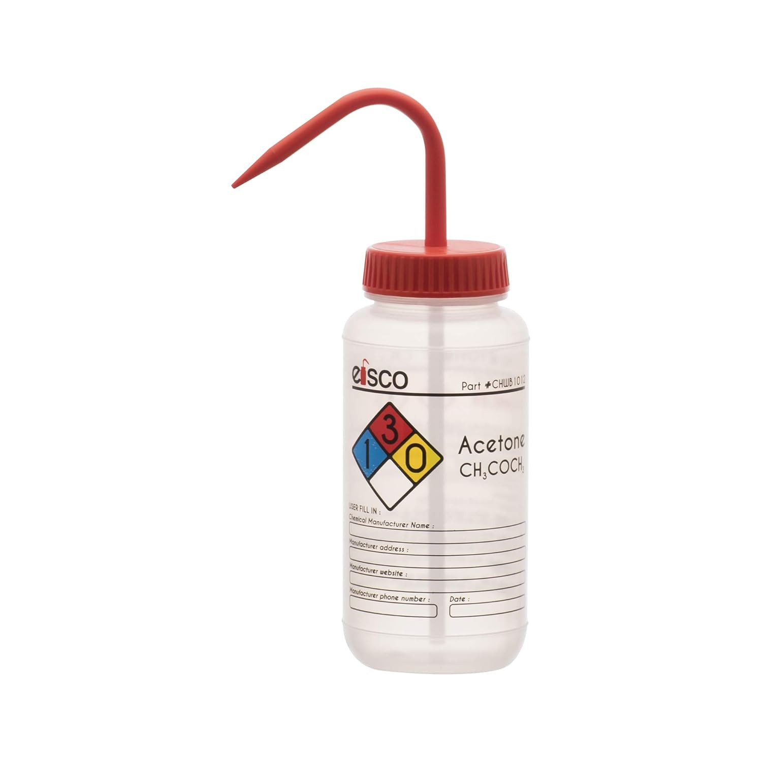 EISCO – 1 Pack Wash Bottle for Acetone, 500Ml – Labeled with Color Coded Chemica