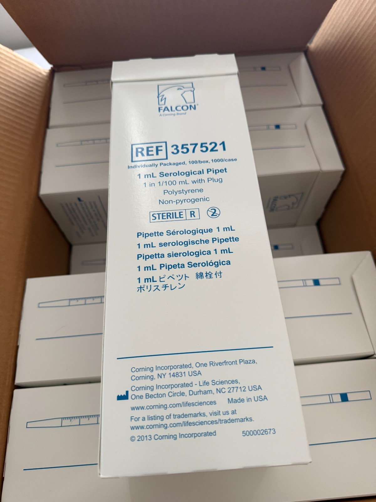 Corning Falcon REF 357521 Serological Pipette 1mL 1in With Plug Case