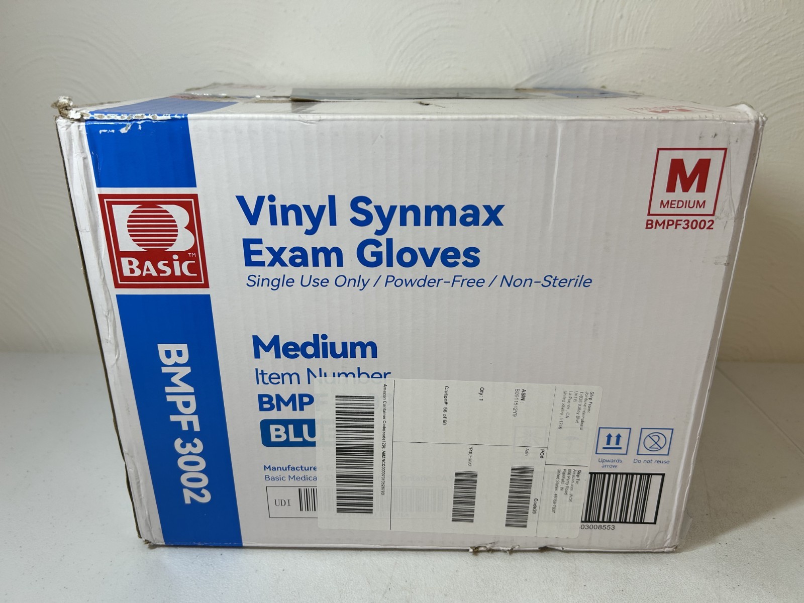 Basic Vinyl Synmax Exam Gloves Medium 1000 Count Latex Free Powder-Free BMPF3002
