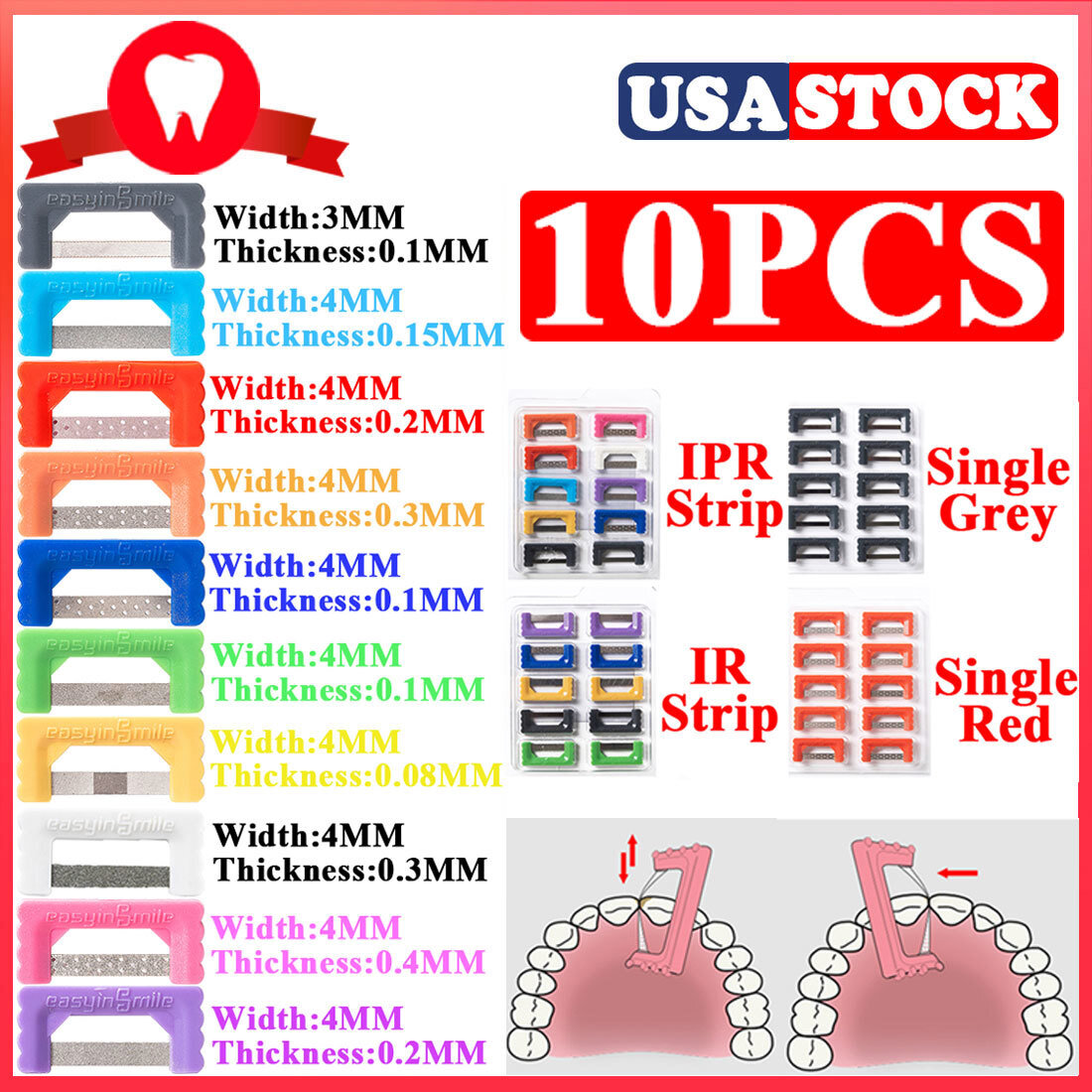 Dental Ortho Interproximal Reduction Enamel Strip Ortho IPR/IR Strips Kit 10pACK