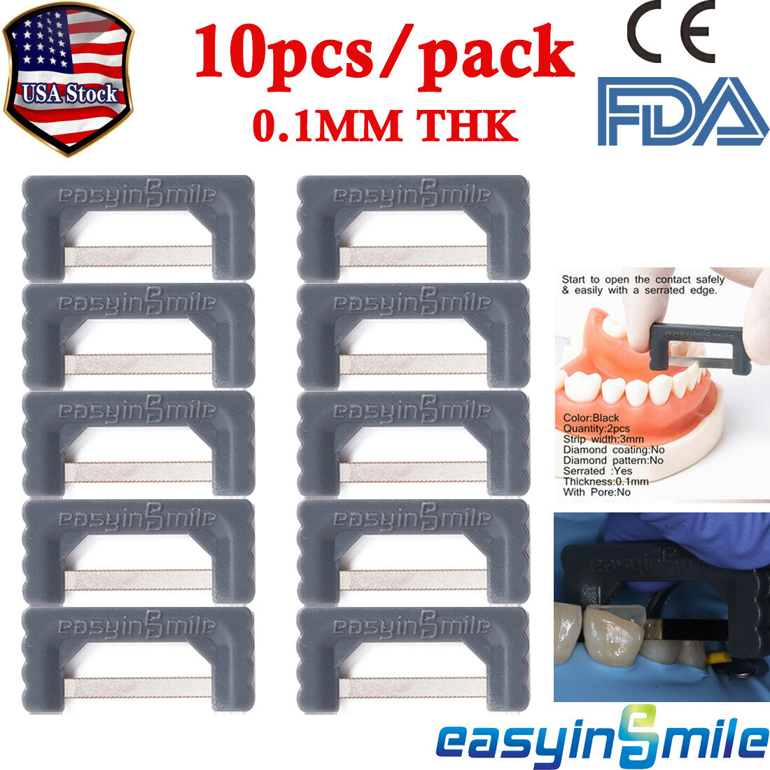 USA 10Pcs Dental Serated Interproximal File Orthodontic Strips IPR Saw 0.1MM THK