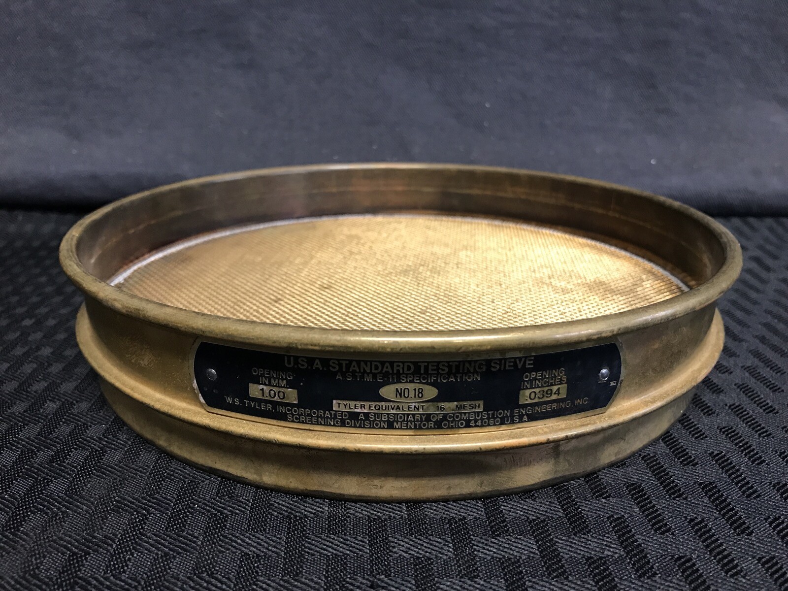 WS TYLER 8” USA Standard No. 18 Mesh Brass Half Height Test Sieve 1.0mm 0.0394”
