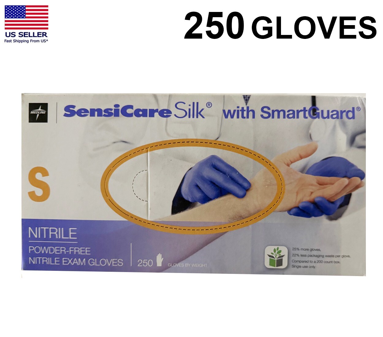 Medline SensiCare Silk Powder-Free Nitrile Exam Gloves New Small 250 PC