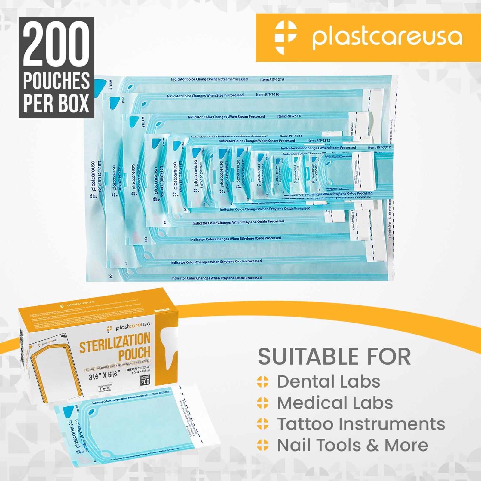 1000 Self-Sealing Sterilization Pouch, 3.5″ x 6.5″, Paper/Blue Film (5 Boxes)