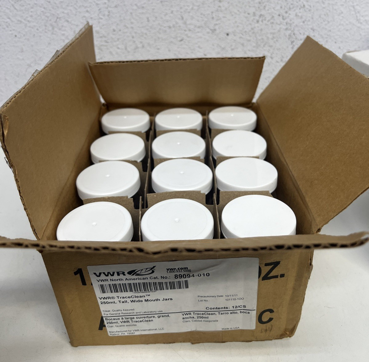CASE OF 12 VWR Trace Clean 8OZ Flint Mayo QA Jars Clear 89094-010
