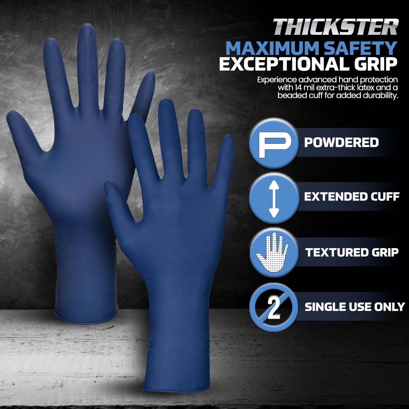 SAS Safety 6604 Thickster X-Large Textured Exam Grade Latex Gloves