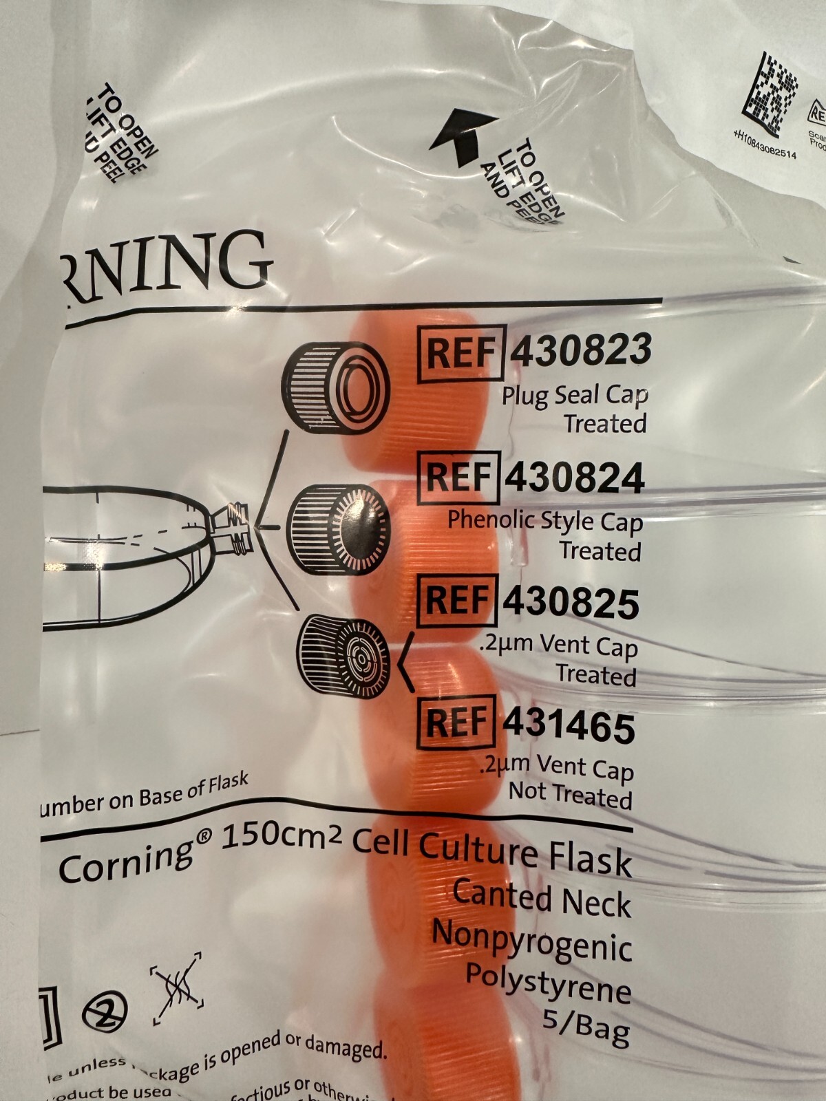 Corning REF #430825 Culture 150cm2 Flask (20) 4 Bags of (5) Vent Cap Treated