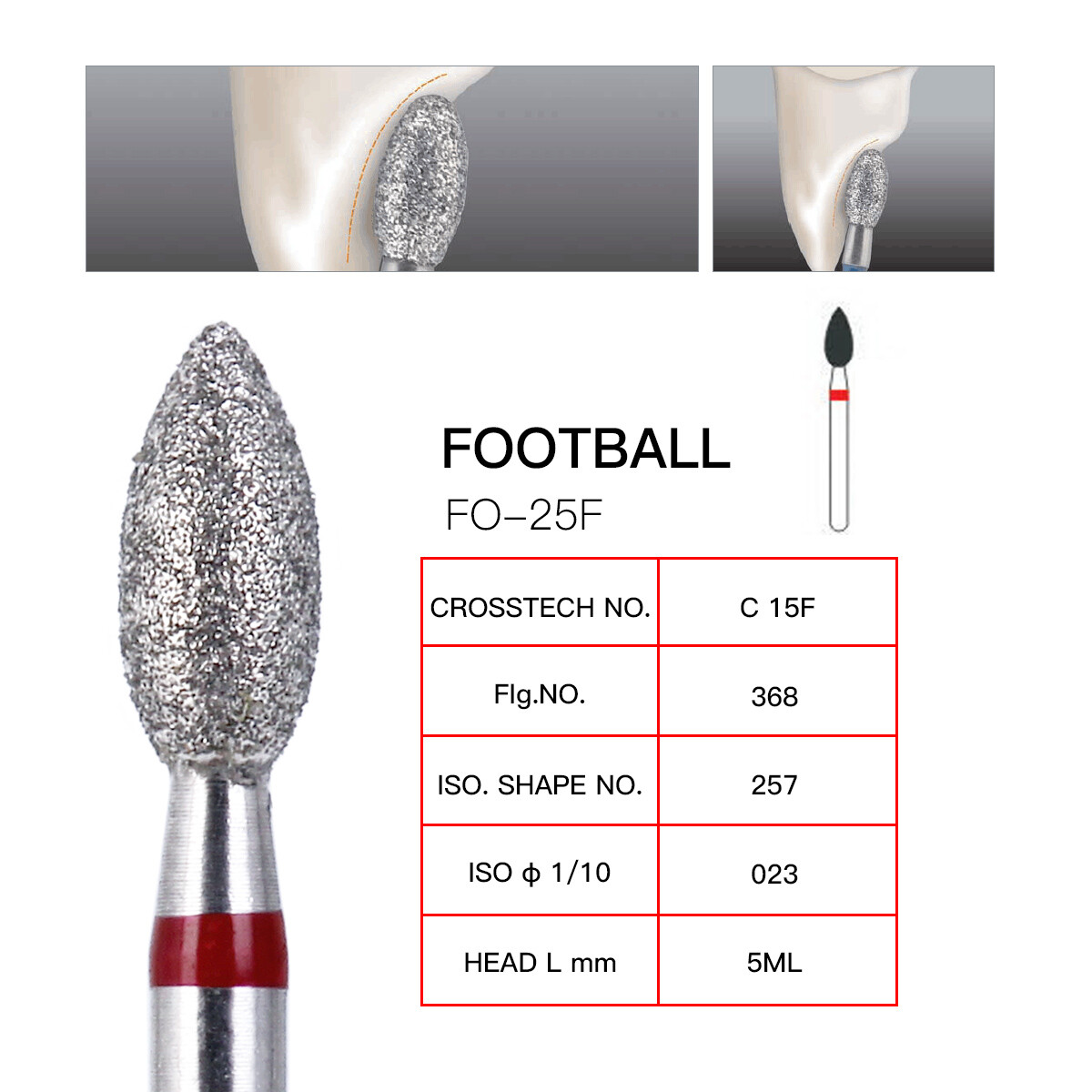 Dental Fine Grit Diamond Burs 379-023F/368-023F Egg Football Shape for Cutting