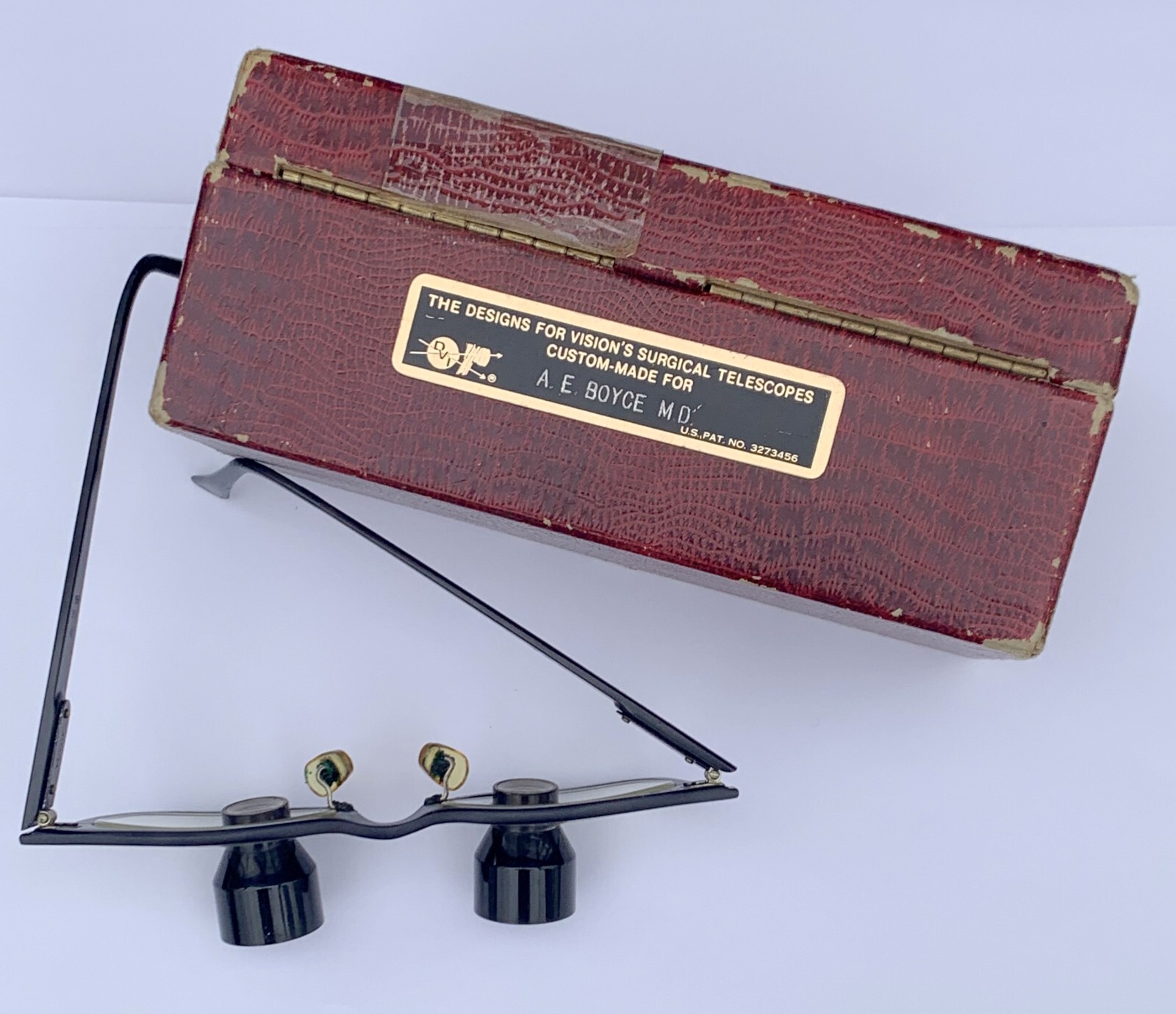VINTAGE SURGICAL TELESCOPE GLASSES ORIGINAL BOX CUSTOM MADE FOR A.E. BOYCE M.D.