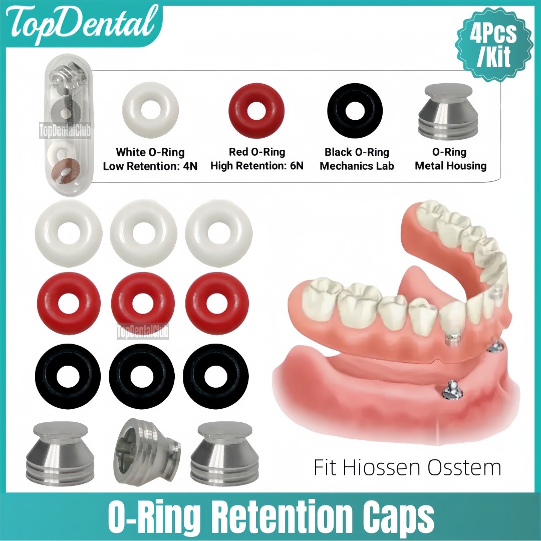 Dental O-Ring Retention Cap Kit For Ball Attachment Abutments Fit Hiossen Osstem