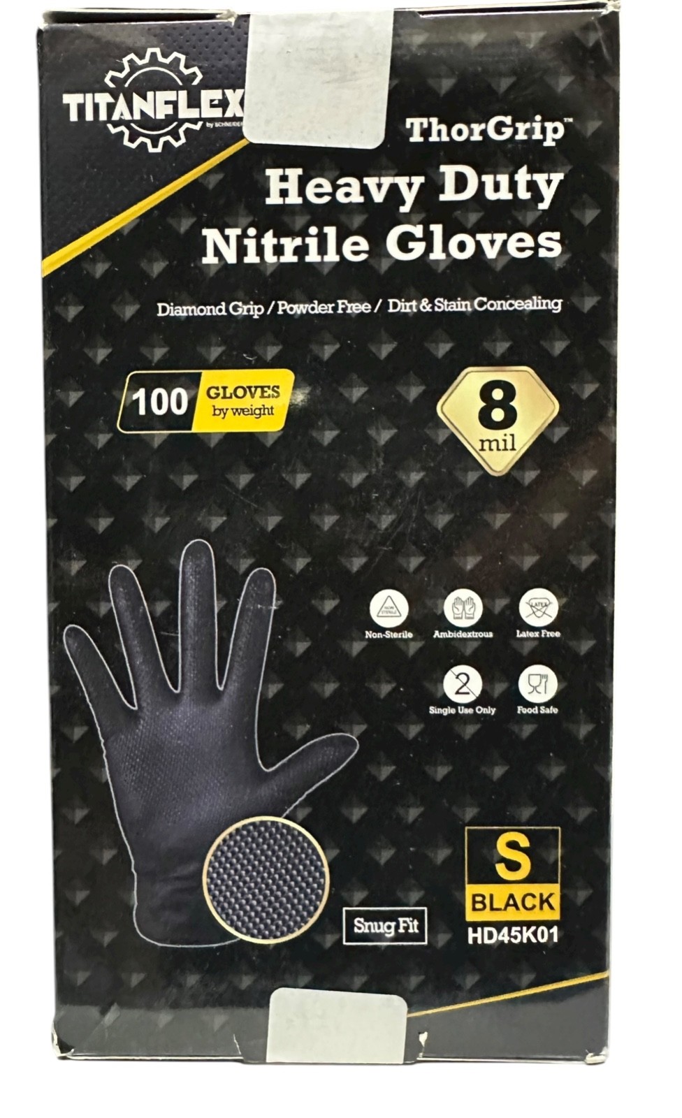 NEW ThorGrip Heavy Duty Black Industrial Nitrile Gloves 8-mil S Box of 100
