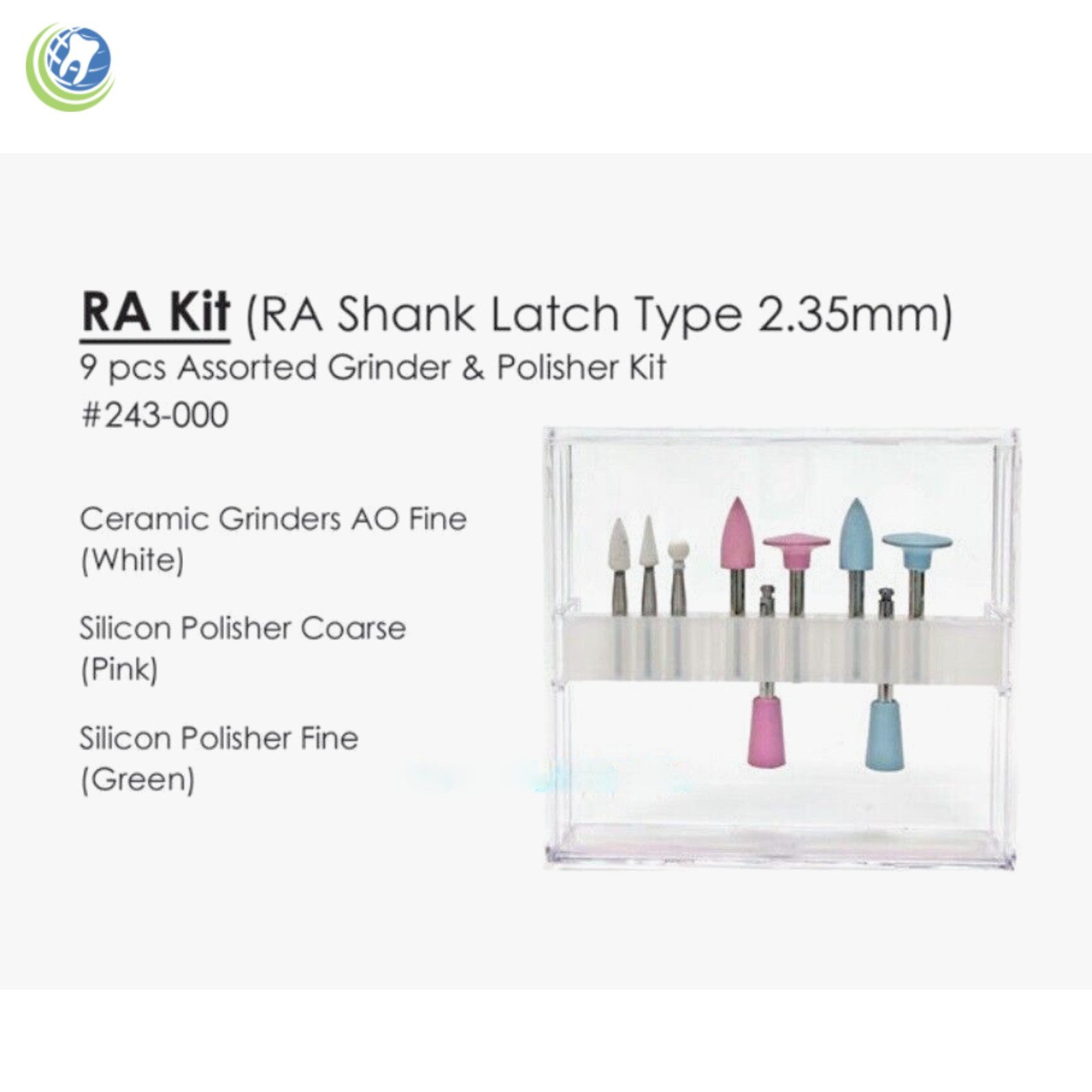 BesQual RA Kit, Grinding & Polishing RA Shank Latch Type 2.35mm Contains 9 pcs