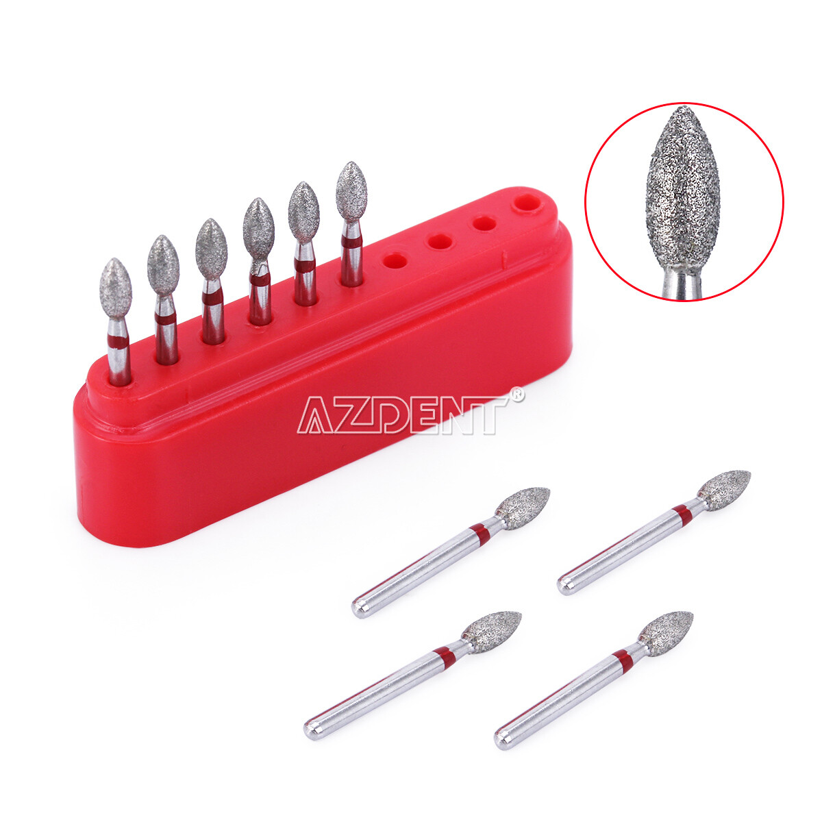 10 Boxes AZDENT Dental Diamond Burs Football #368-023F Fine Red