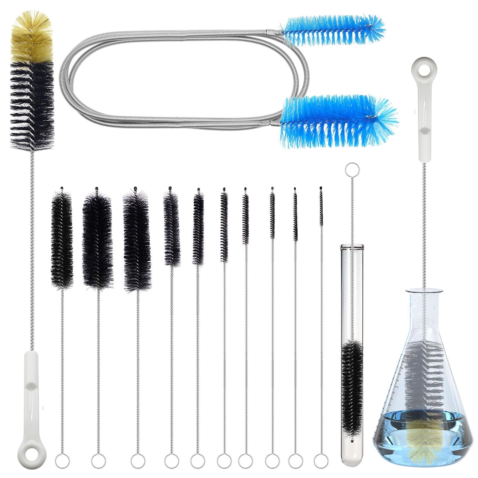 12 Pack Glass Tube Pipe Cleaner Brush Set, for Cleaning Long Blue & Black