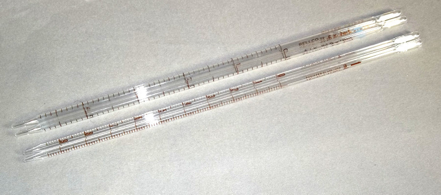 1 ml and 5 ml Reusable Glass Serological Pipet Lot (4) 2 of each