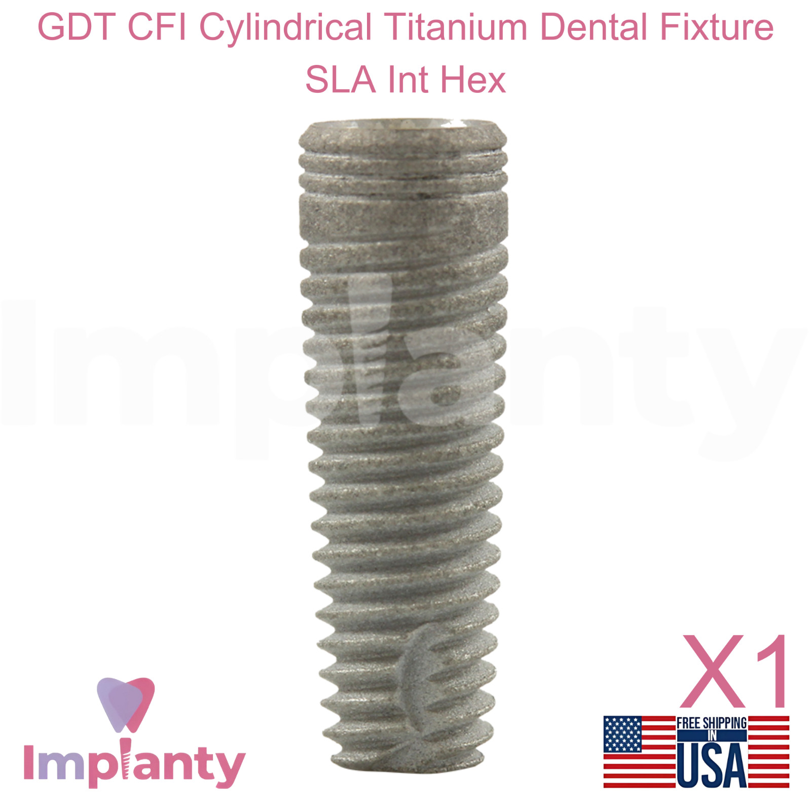 GDT CFI Cylindrical Titanium Dental Fixture SLA Int Hex 2.42mm Connection