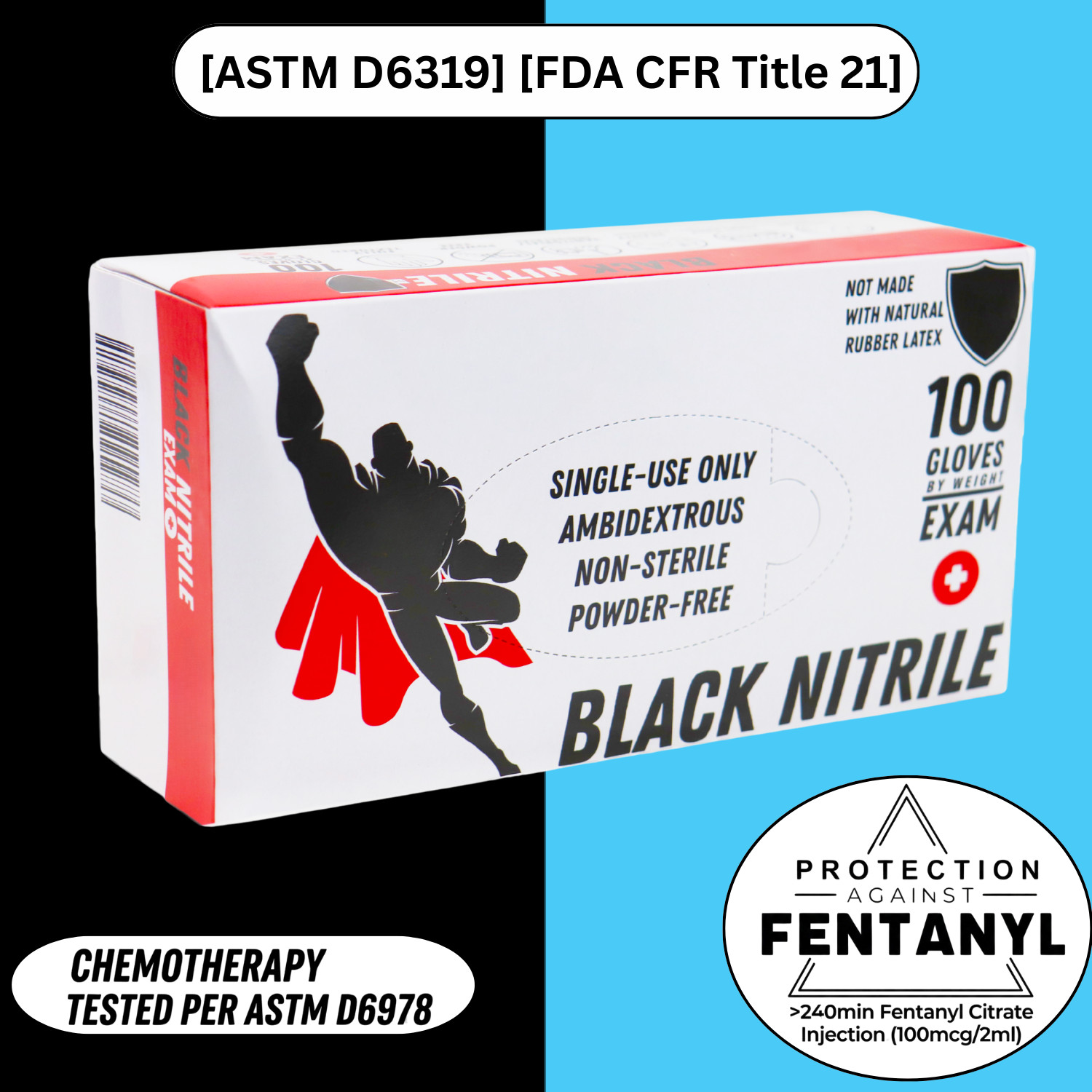 100-2000 Black 6 Mil Nitrile Texture Medical Latex Powder Free Disposable Gloves