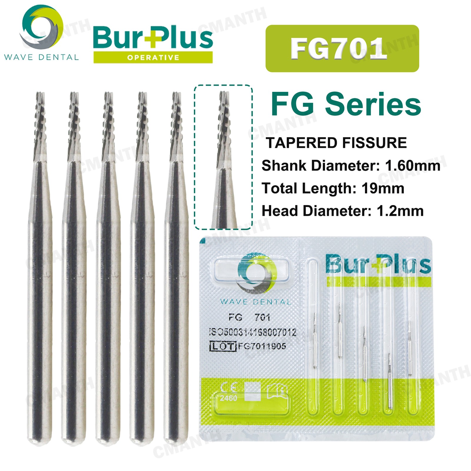 2 PACK WAVE Dental Carbide Burs FG Tapered Fissure Cross Cut Burs Fit High Speed