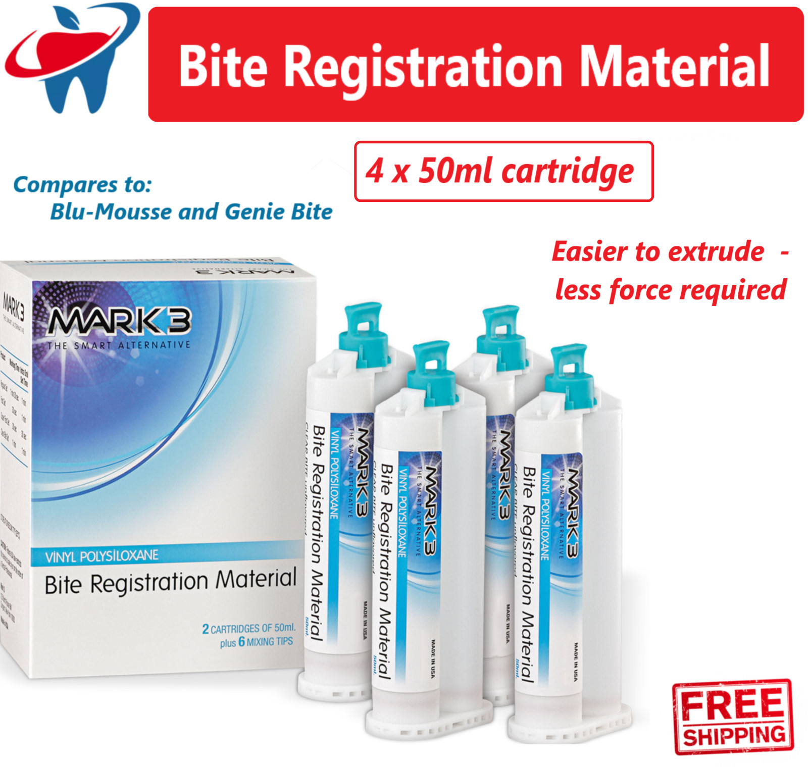 Dental Bite Registration Material REGULAR SET, FAST Set, 4/Bx, Made in USA MARK3