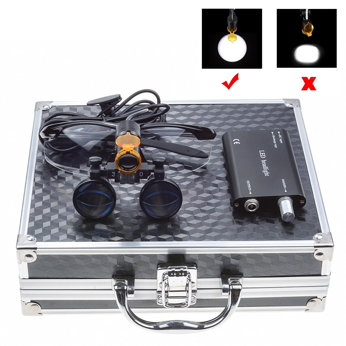 3.5X Dental Magnifier Loupes + 5W LED Headlight with Filter Aluminium Box Black