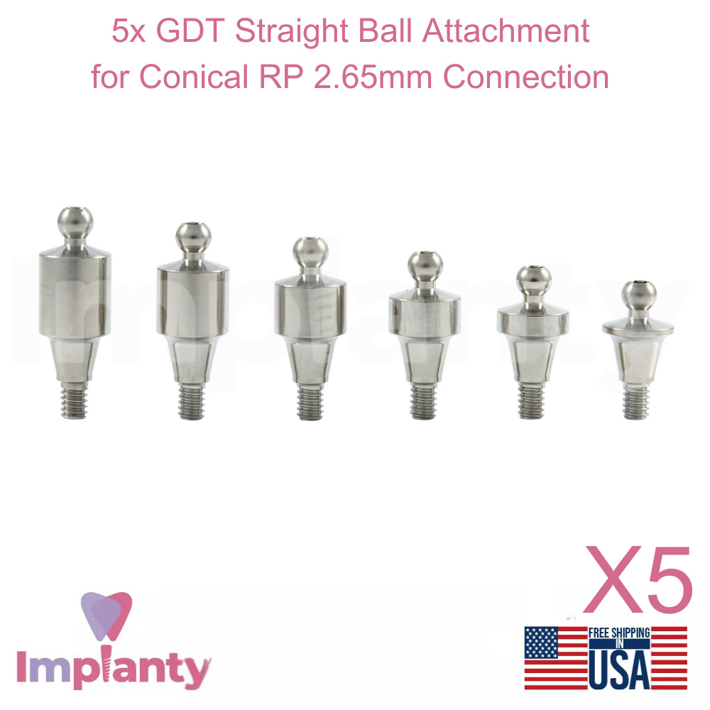 5x Dental Straight Ball Attachment Conical Connection RP 2.65mm Fixture System