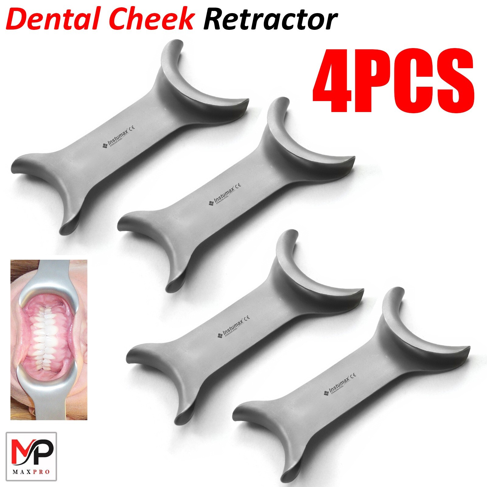 4 Pcs Dental Intraoral Cheek Lip Retractor Double-headed T-Shape Opener Silver