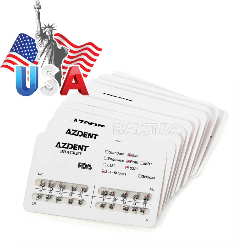 20X Dental AZDENT Orthodontics Metal Brackets Brace Mini Roth 022 Hooks 345 USPS