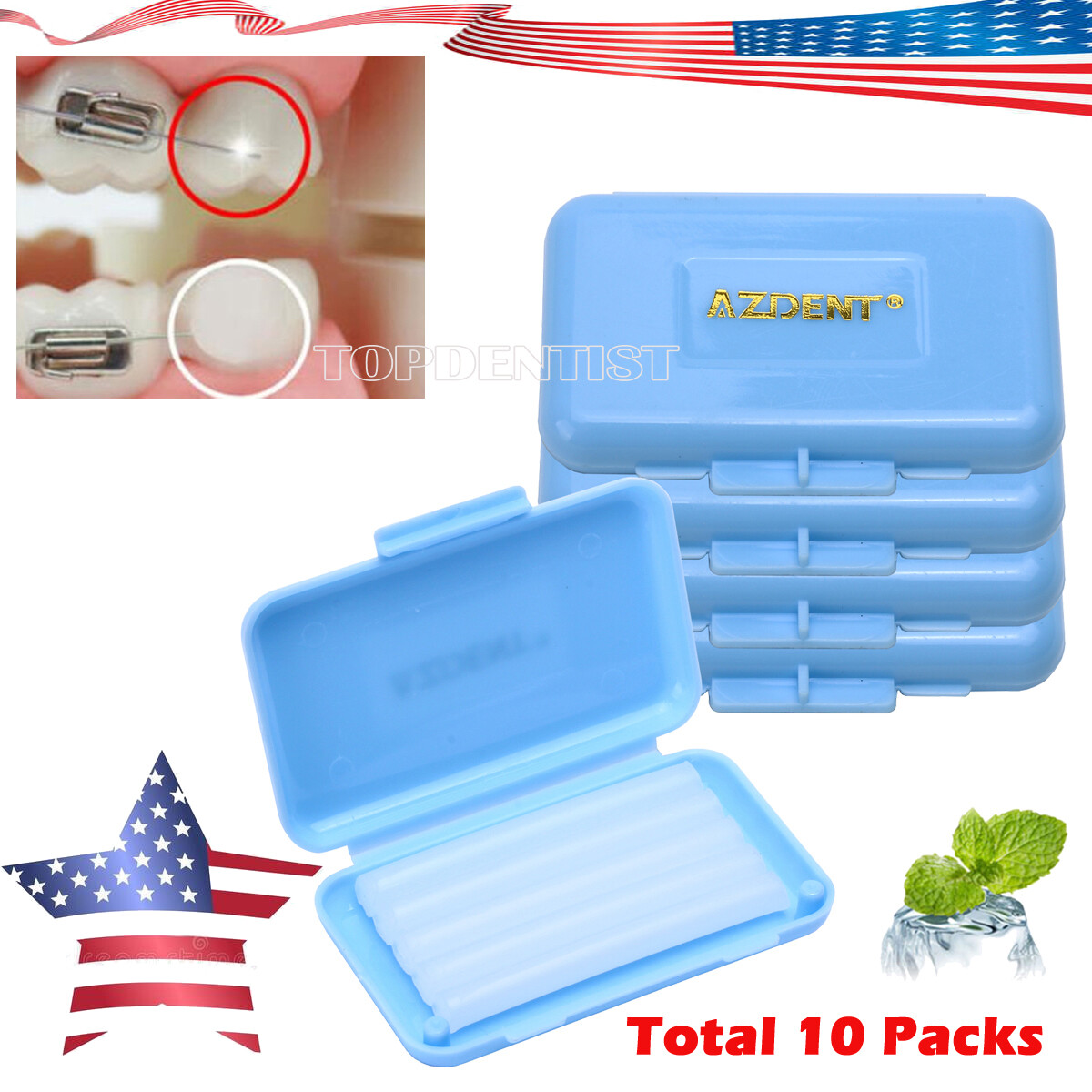 10 Pk AZDENT Dental Orthodontics Wax Mint Scent Relief Braces Gum Irritation