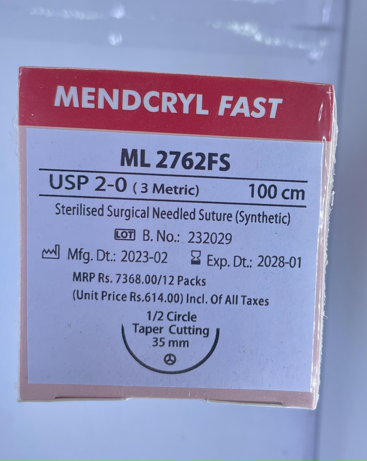 MENDCRYL BRAIDED POLYGLACTIN SUTURE ML 2762FS USP 2-0 (3METRIC) 100CM 12PCS