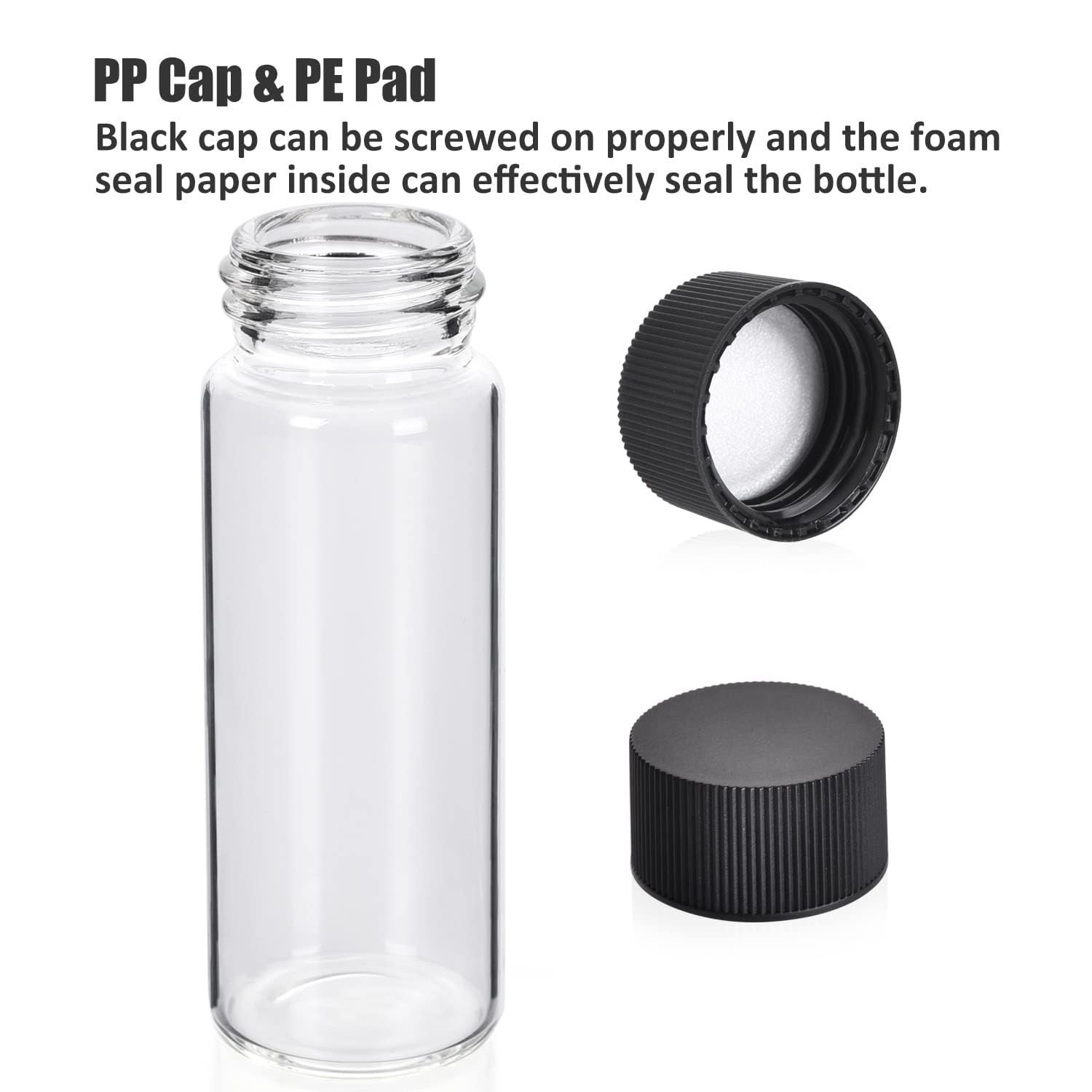 Small Glass Vials with Black Screw Caps – Pack of 100