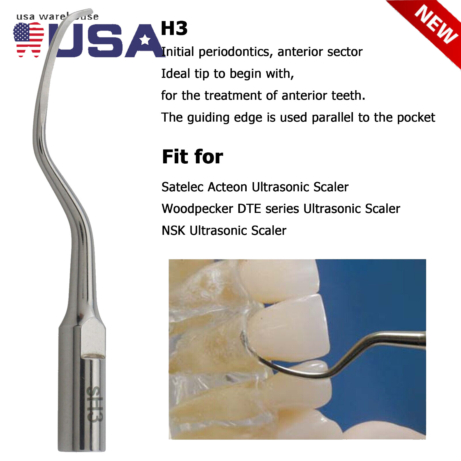Dental Ultrasonic Periodontal Scaler Scaling Tip H3 Fit Satelec Acteon DTE NSK