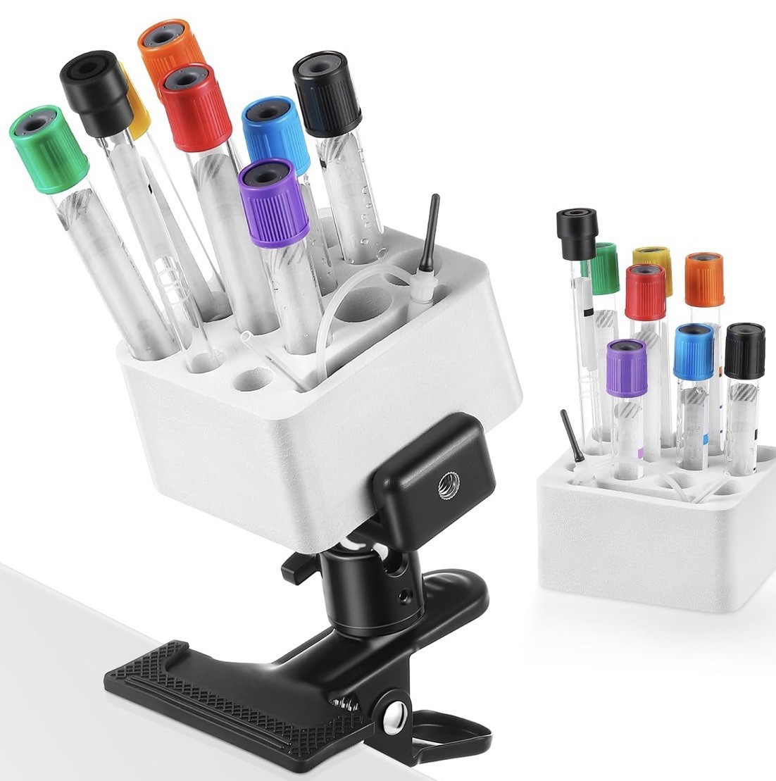 Mobile Phlebotomy Tube Holder Clamp Mount Adjustable Tray Organizer 17 Hole Rack