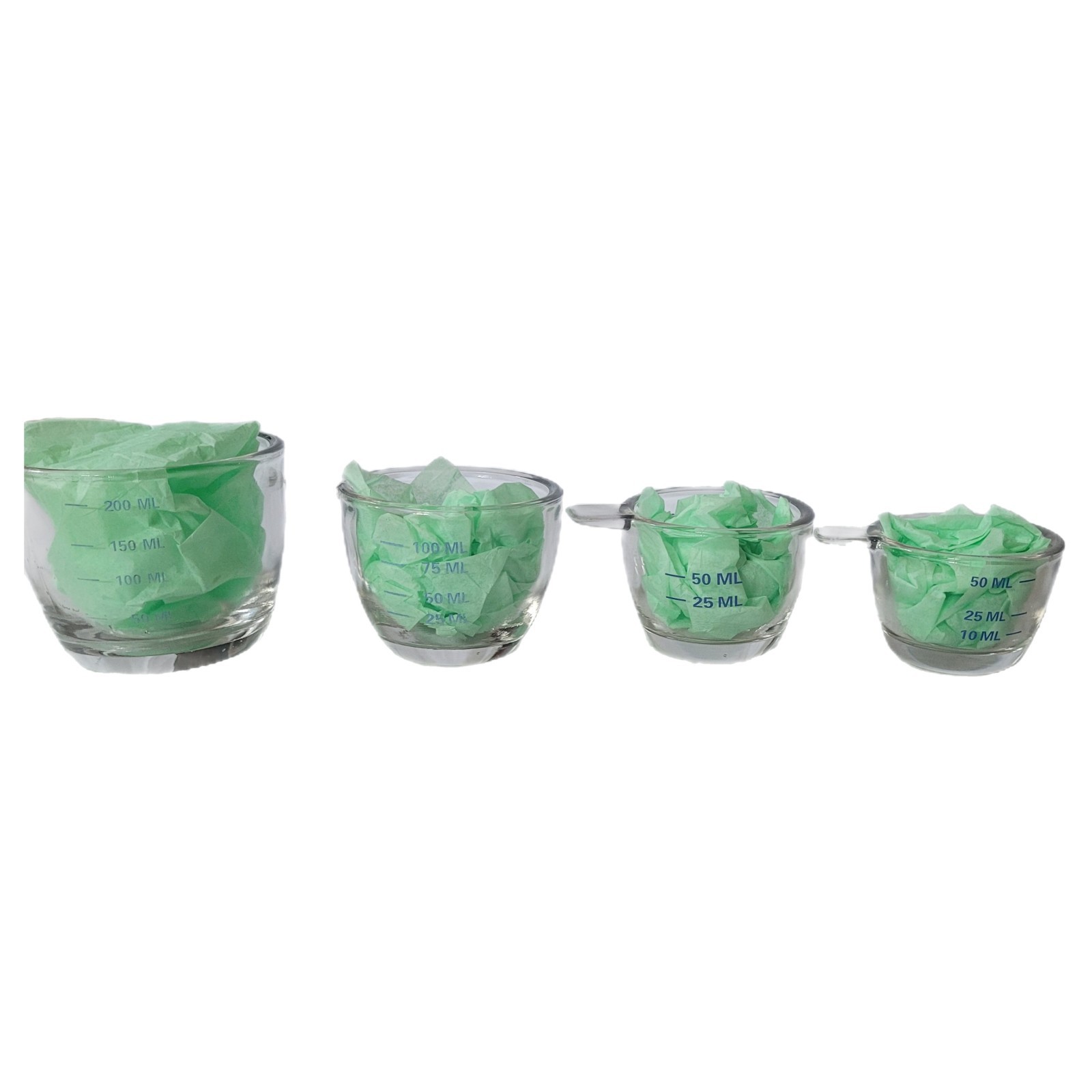 4 Piece Small Clear Glass Measuring Cups 200ml, 100ml, 50ml, 25ml
